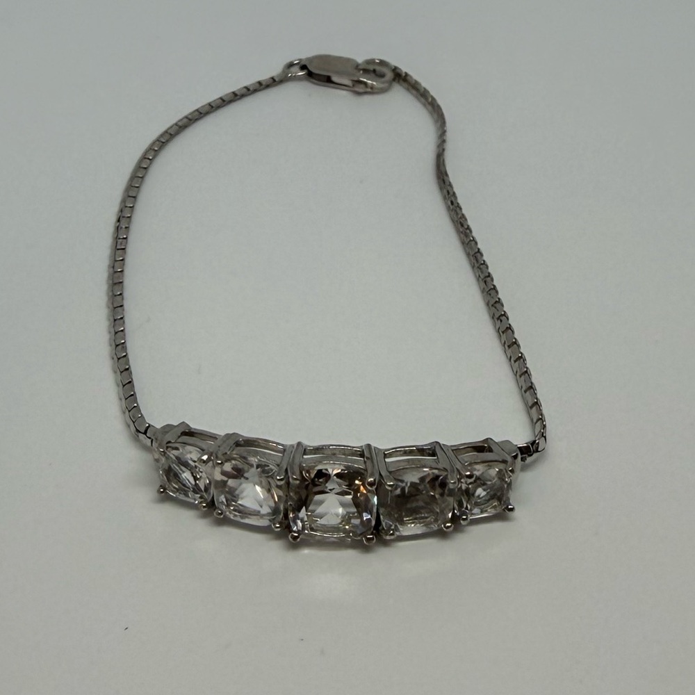 925 Sterling Silver CZ Bar Bracelet 7.5”